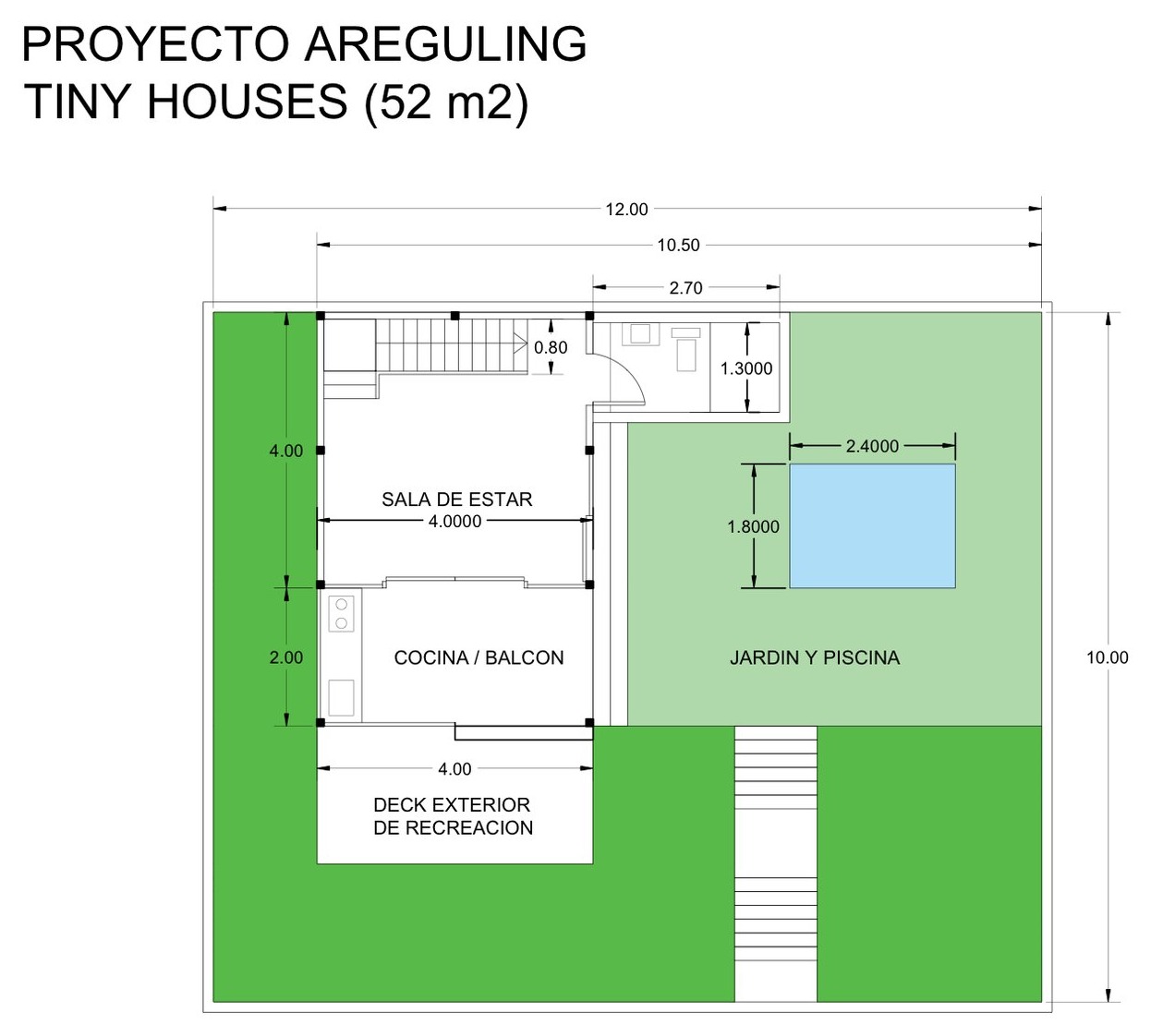 Plano de unidad superior de dos plantas, 52 m² de construcción
